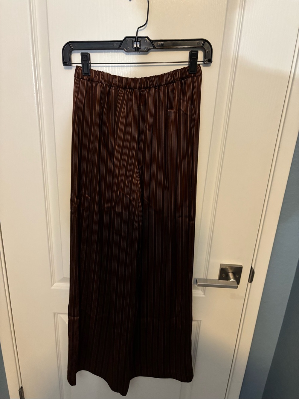 NWOT Reformation Norah Wide-Leg Satin Pant in Brown with Pinstripes Size S - Picture 8 of 9